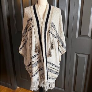 Lucky Brand Beige and Black Knit Poncho